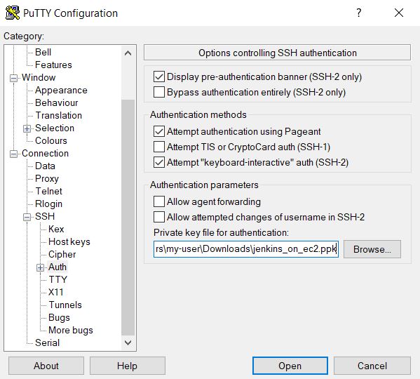 putty select key pair